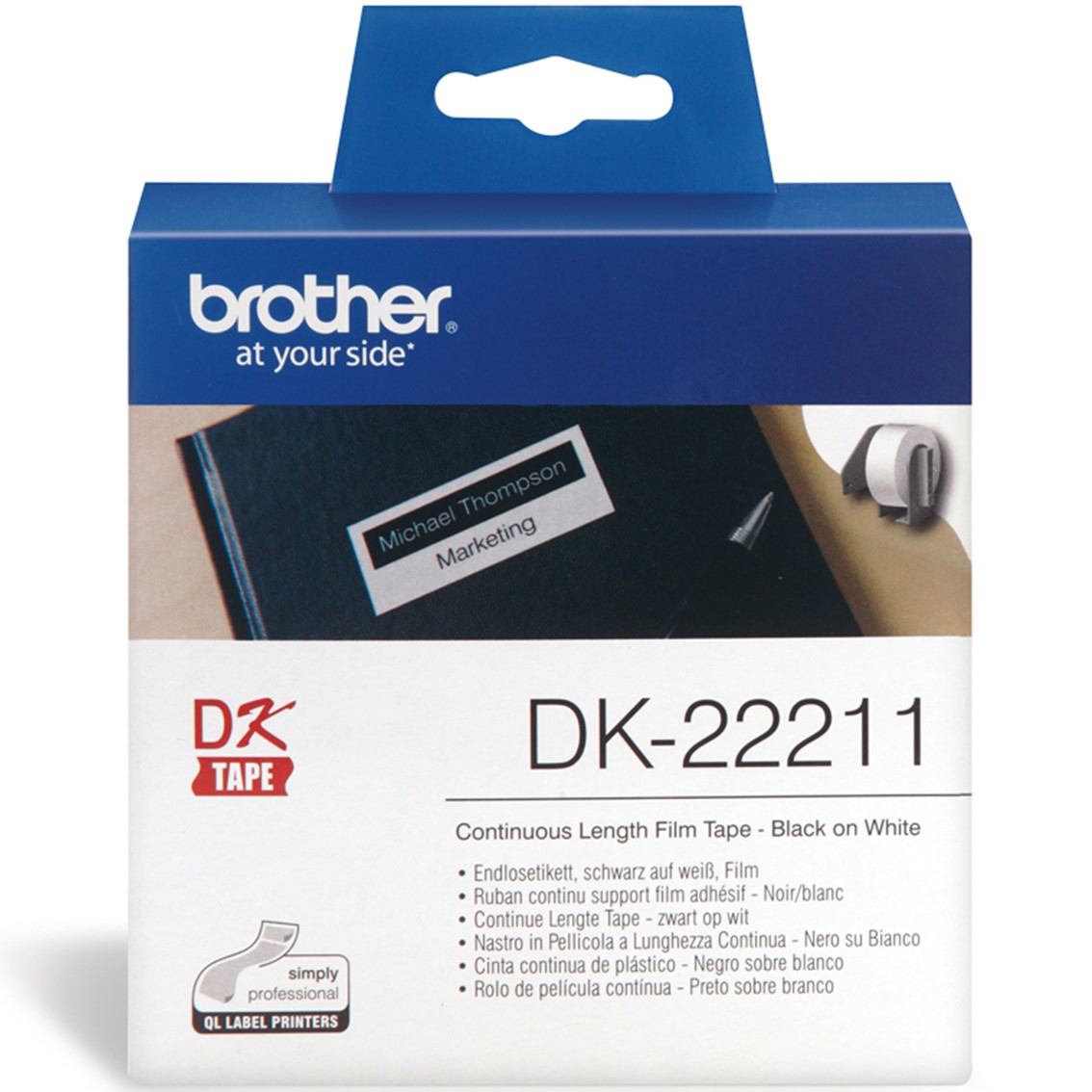 ETIQUETAS CINTA CONTINUA BROTHER BLANCA DK22211 29MM