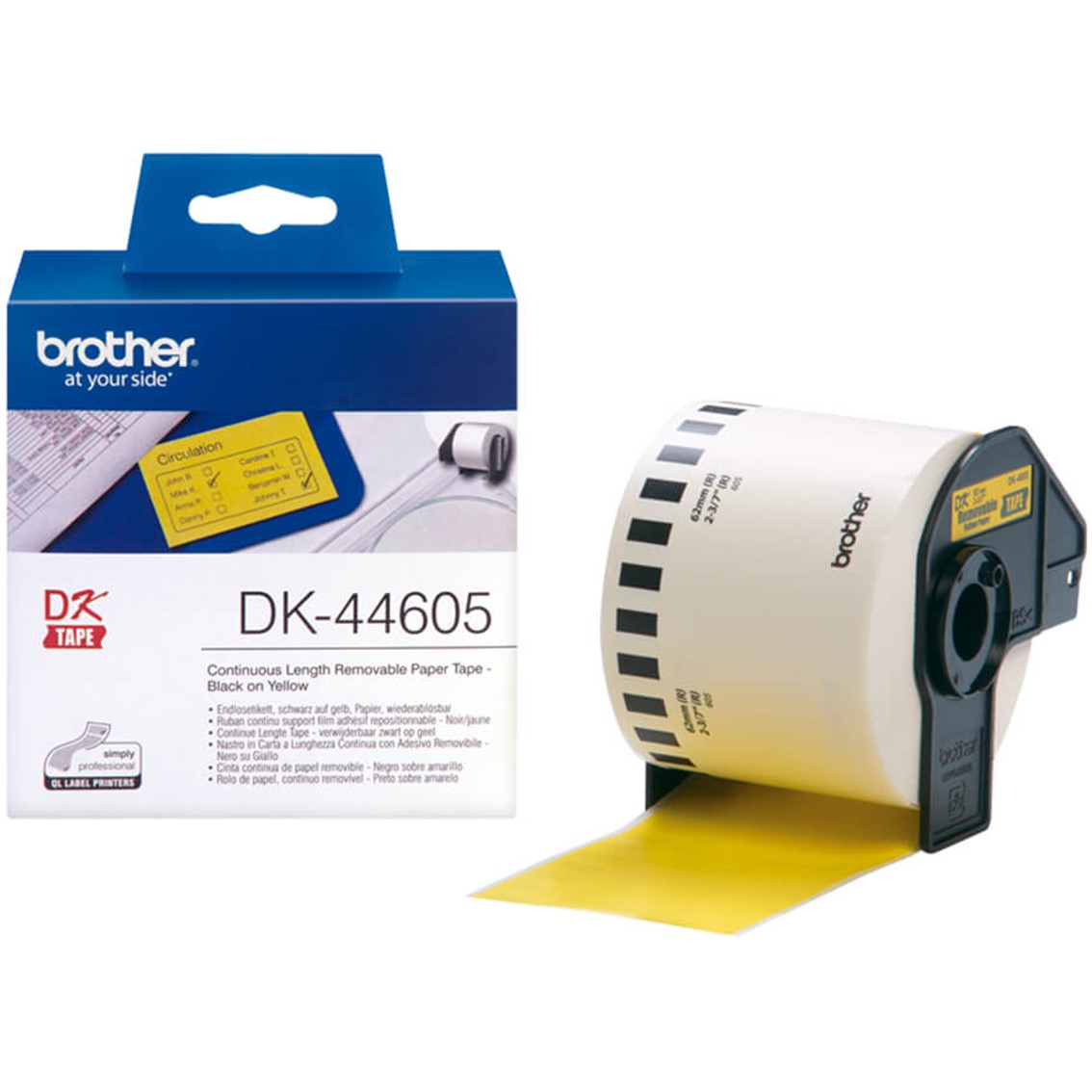 ETIQUETAS CINTA CONTINUA BROTHER AMARILLA DK44605 62MM