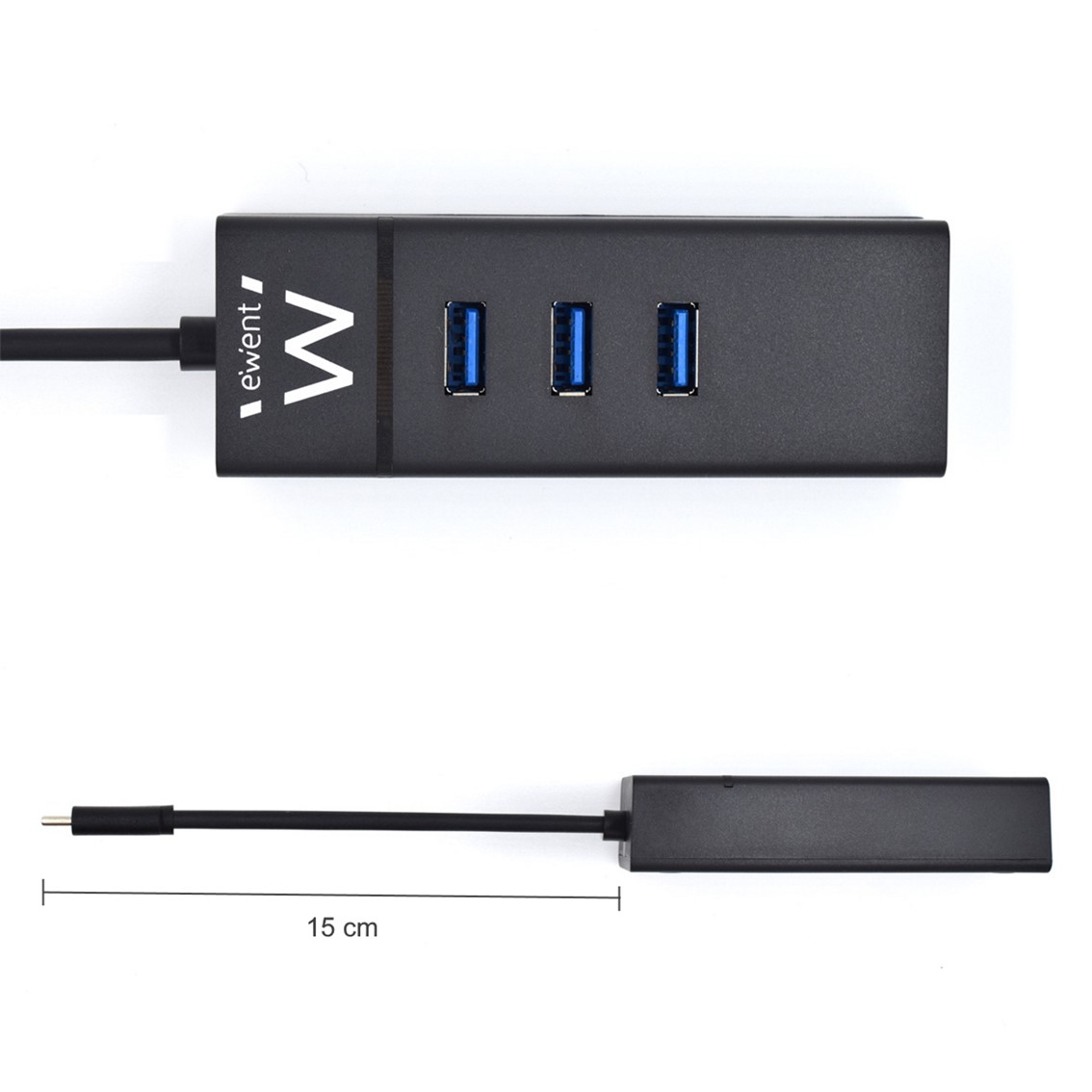 HUB USB EWENT 3 PUERTOS / USB 3.1 GEN1 / PUERTO RJ45 / NEGRO