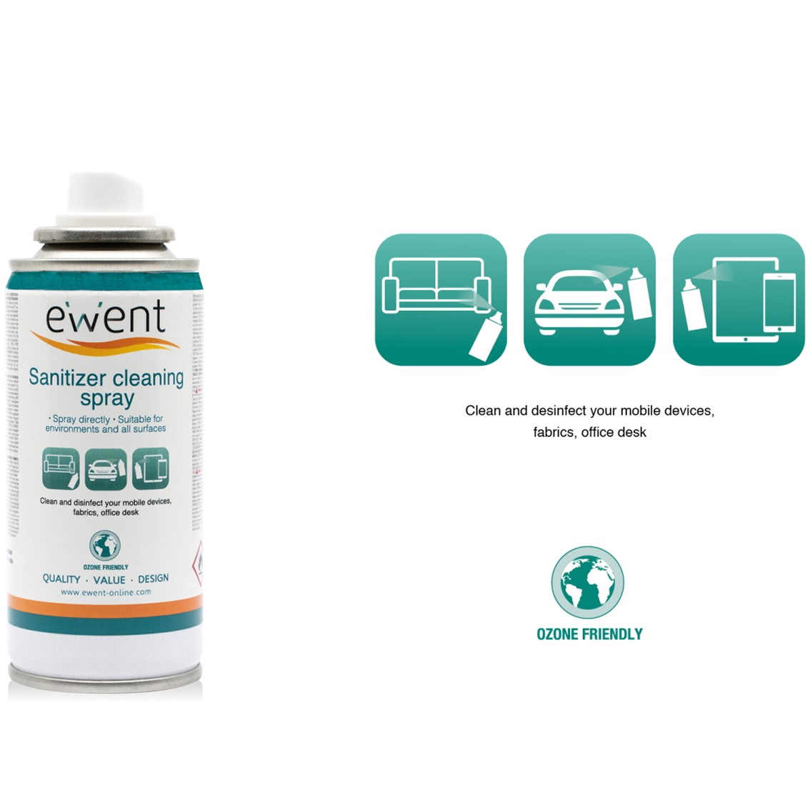 BOTE SPRAY DESINFECTANTE EWENT EW5676 PARA SUPERFICIES 400ML