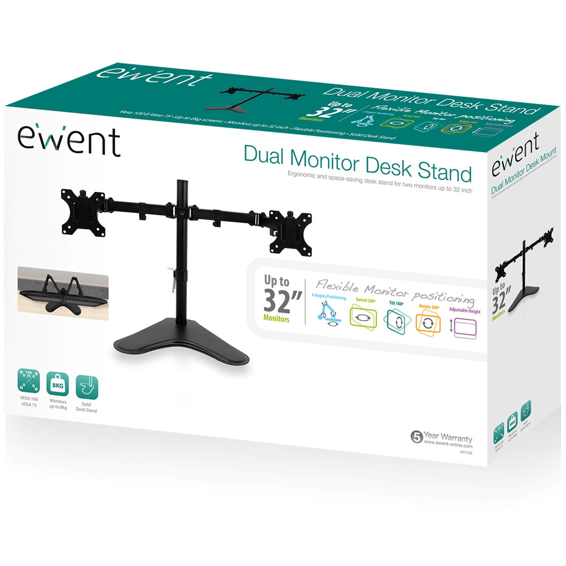 SOPORTE DE MESA EWENT EW1536 PARA 2 MONITORES DE HASTA 32"