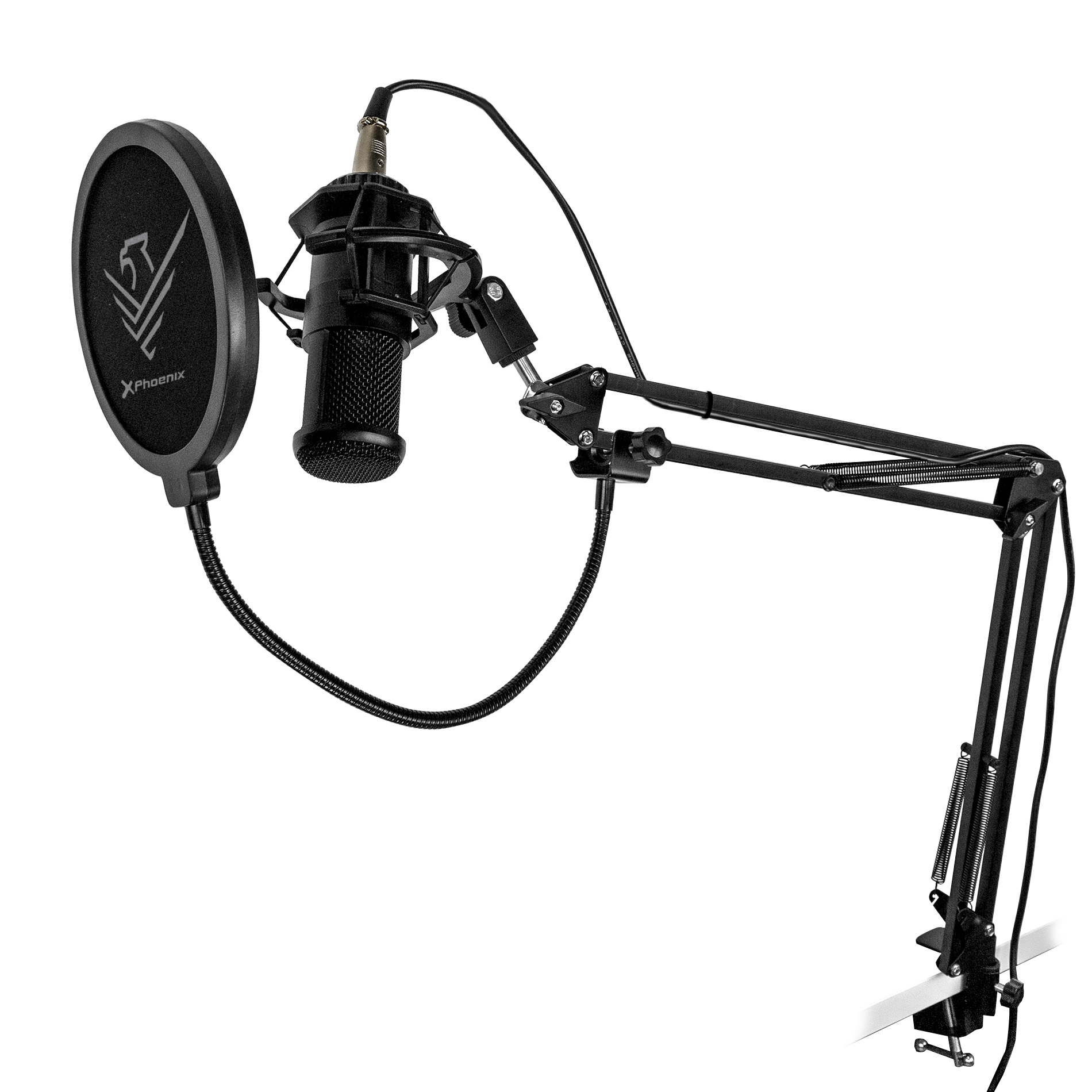 Kit Microfono Phoenix StreamCast Pro gaming conector jack, Brazo articulado, Filtro antipop y Montura antivibracion