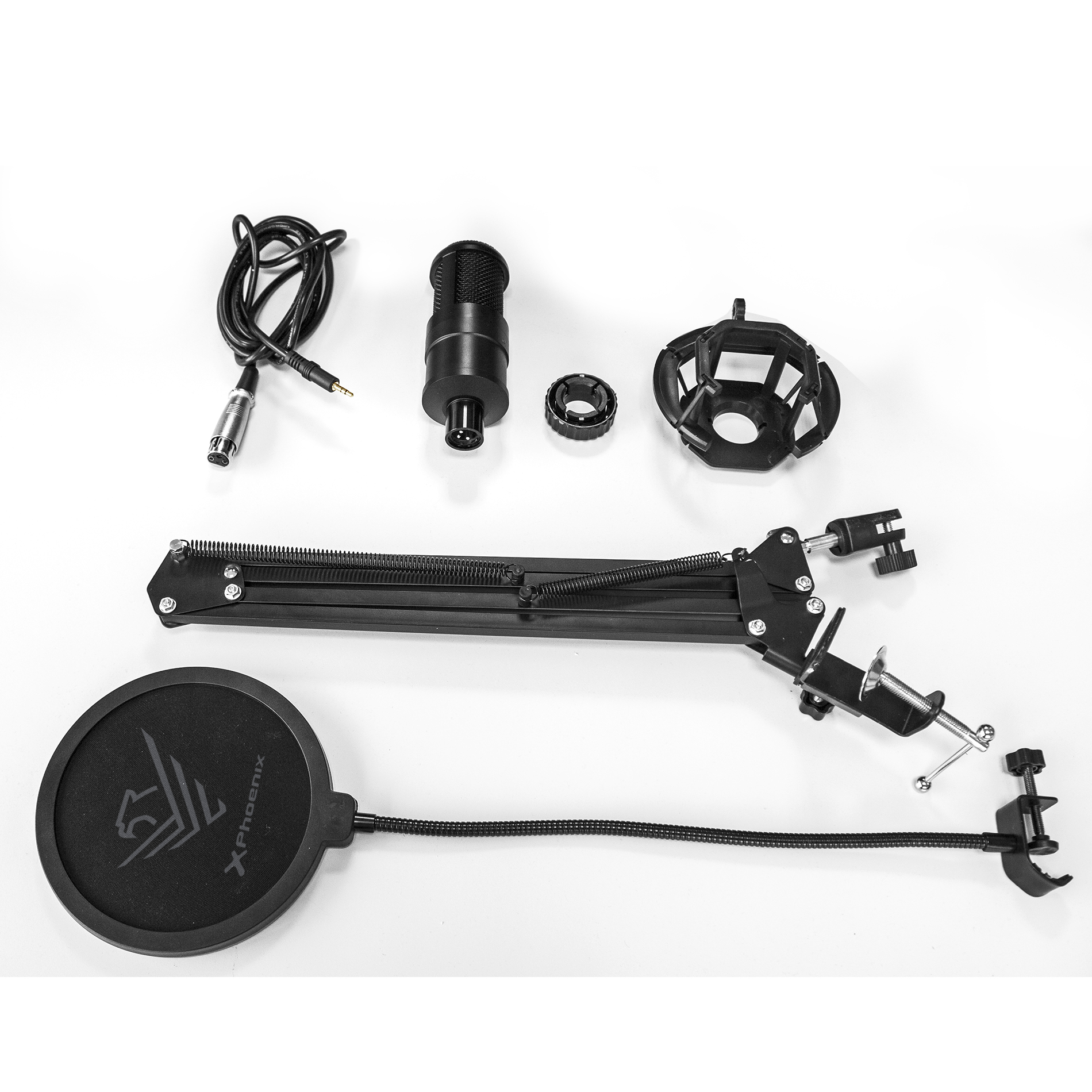 Kit Microfono Phoenix StreamCast Pro gaming conector jack, Brazo articulado, Filtro antipop y Montura antivibracion