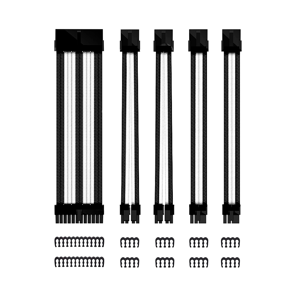 KIT DE EXTENSION PHOENIX CABLES FUENTE DE ALIMENTACION 30CM 24 PINES / 4 + 4 PINES / 6 + 2 PINES BLANCO Y NEGRO