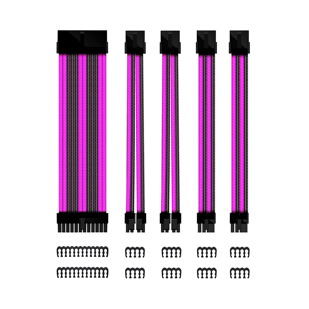 KIT DE EXTENSION PHOENIX CABLES FUENTE DE ALIMENTACION 30CM 24 PINES / 4 + 4 PINES / 6 + 2 PINES NEGRO Y MORADO