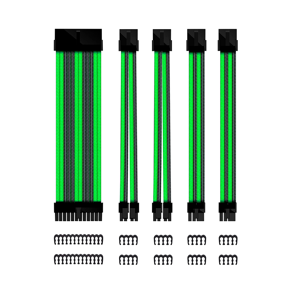 KIT DE EXTENSION PHOENIX CABLES FUENTE DE ALIMENTACION 30CM 24 PINES / 4 + 4 PINES / 6 + 2 PINES NEGRO Y VERDE