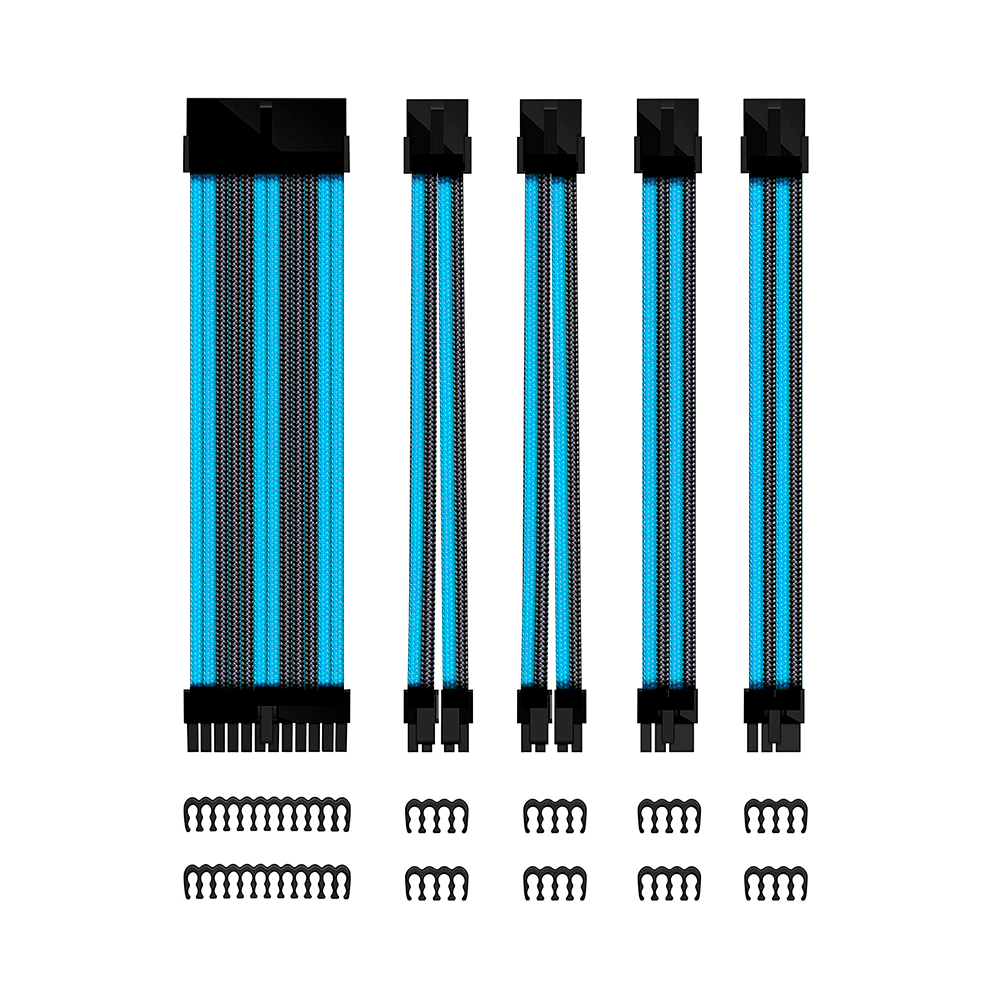 KIT DE EXTENSION PHOENIX CABLES FUENTE DE ALIMENTACION 30CM 24 PINES / 4 + 4 PINES / 6 + 2 PINES NEGRO Y AZUL