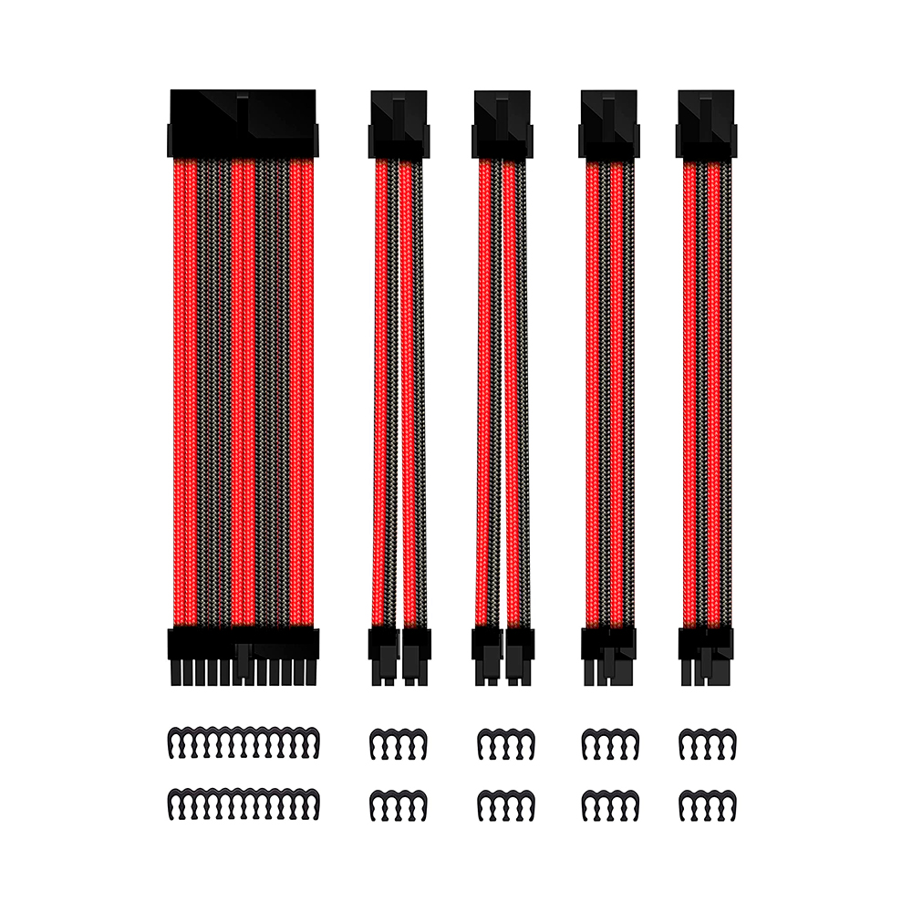 KIT DE EXTENSION PHOENIX CABLES FUENTE DE ALIMENTACION 30CM 24 PINES / 4 + 4 PINES / 6 + 2 PINES NEGRO Y ROJO
