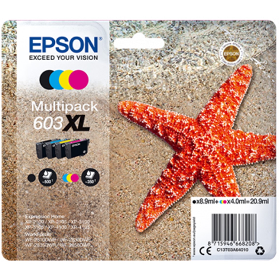 MULTIPACK CARTUCHO TINTA EPSON 603XL C13T03A64010 NEGRO/ CIAN/ AMARILLO/ MAGENTA/ ESTRELLA DE MAR