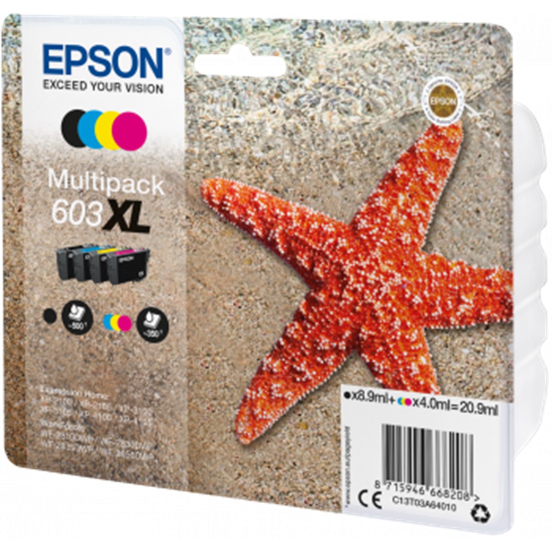 MULTIPACK CARTUCHO TINTA EPSON 603XL C13T03A64010 NEGRO/ CIAN/ AMARILLO/ MAGENTA/ ESTRELLA DE MAR