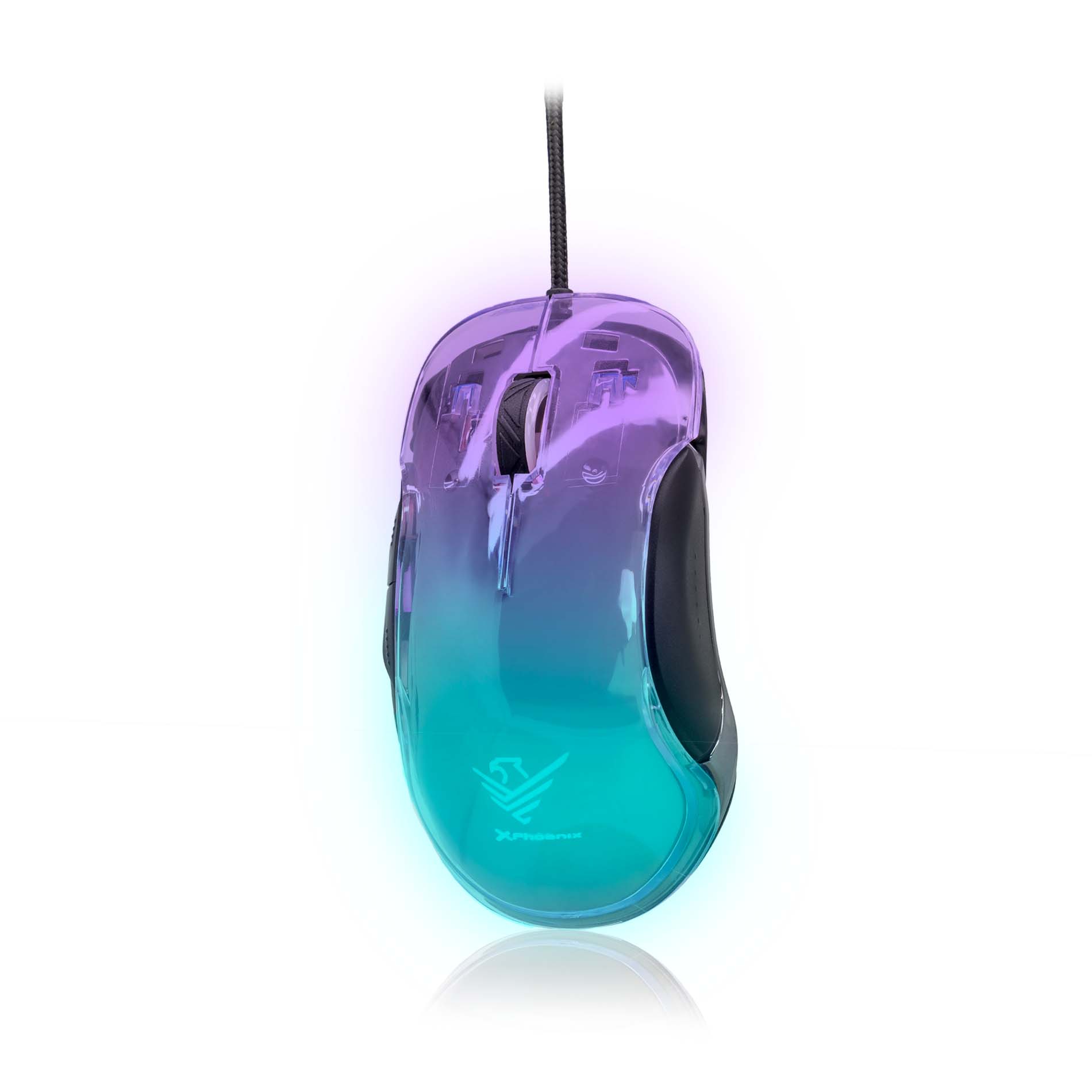 Raton gaming Phoenix Banshee transparente RGB 10000 DPI con cable