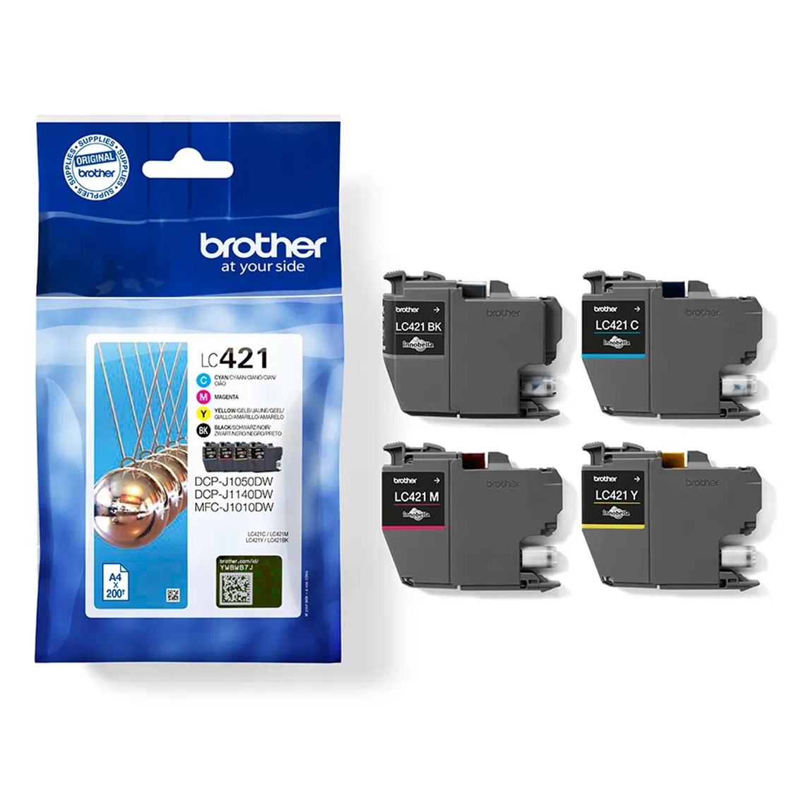PACK CARTUCHOS TINTA BROTHER LC421VAL NEGRO CIAN MAGENTA AMARILLO 200 PAGINAS