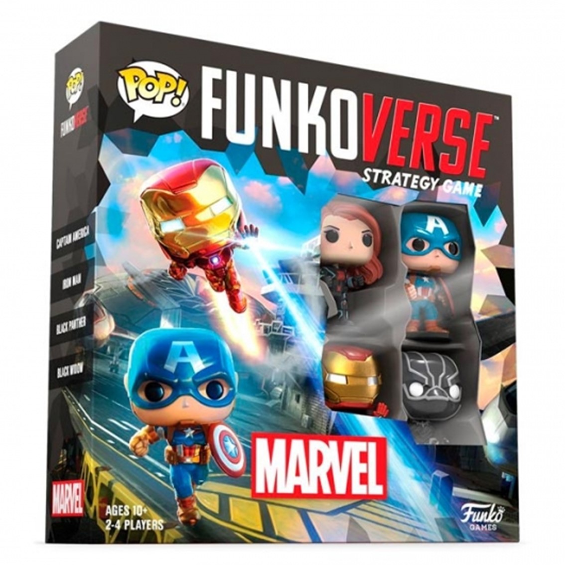 JUEGO DE MESA FUNKOVERSE MARVEL EDICION 100 CAPITAN AMERICA IRON MAN VIUDA NEGRA & PANTERA NEGRA 57518