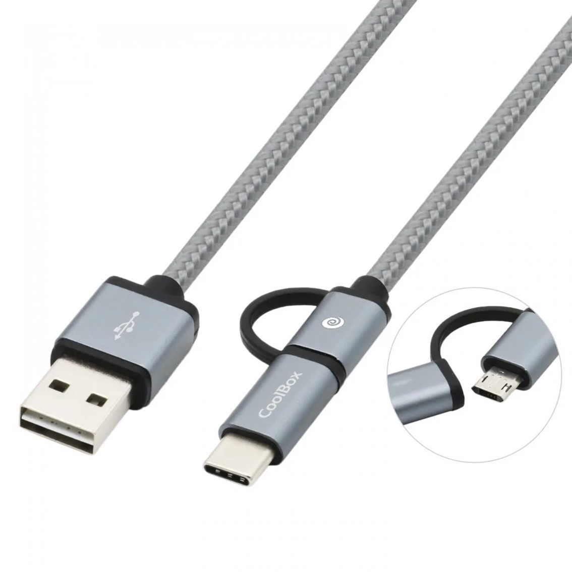 CABLE MULTI USB 2.0 COOLBOX CARGA MAS DATOS MICRO USB USB TIPO C USB TIPO A 1M GRIS
