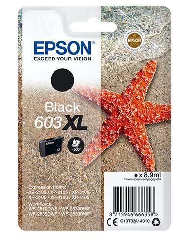 CARTUCHO TINTA EPSON C13T03A14010 SINGLEPACK NEGRO 603XL ESTRELLA DE MAR