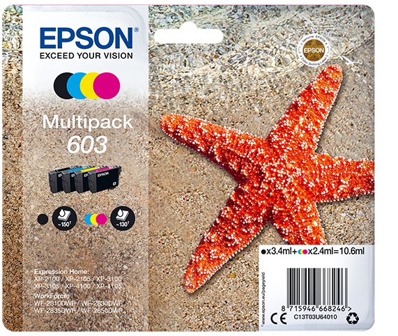 MULTIPACK CARTUCHO TINTA EPSON 603 C13T03U64010 NEGRO/ CIAN/ AMARILLO/ MAGENTA/ ESTRELLA DE MAR