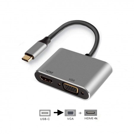 ADAPTADOR EWENT USB TIPO C A HDMI 4K Y VGA 15CM / MACHO - HEMBRA