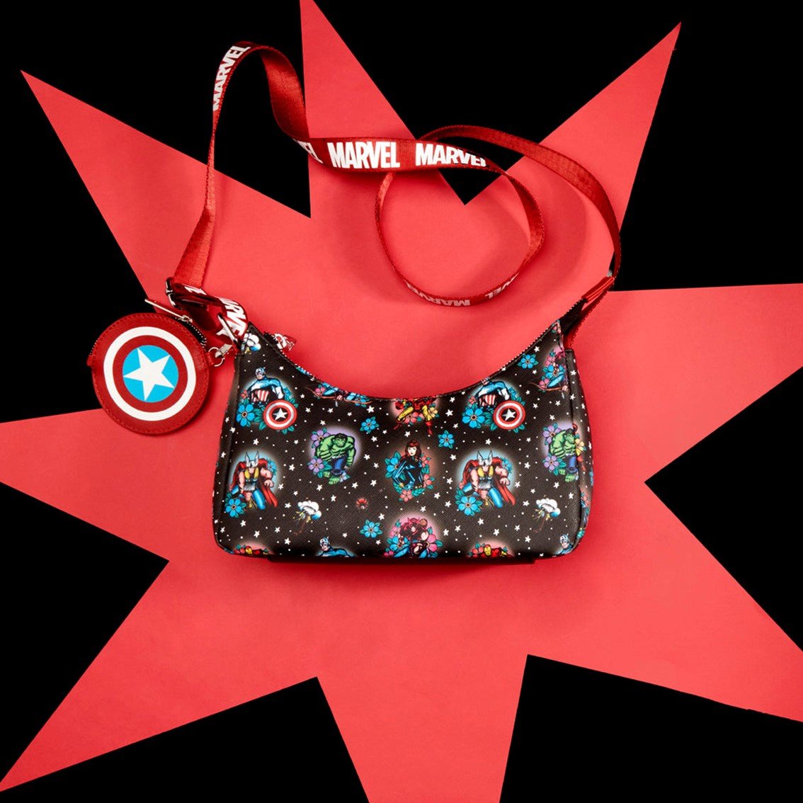 BOLSO LOUNGEFLY FUNKO MARVEL AVENGERS TATTOO SHOULDER BAG