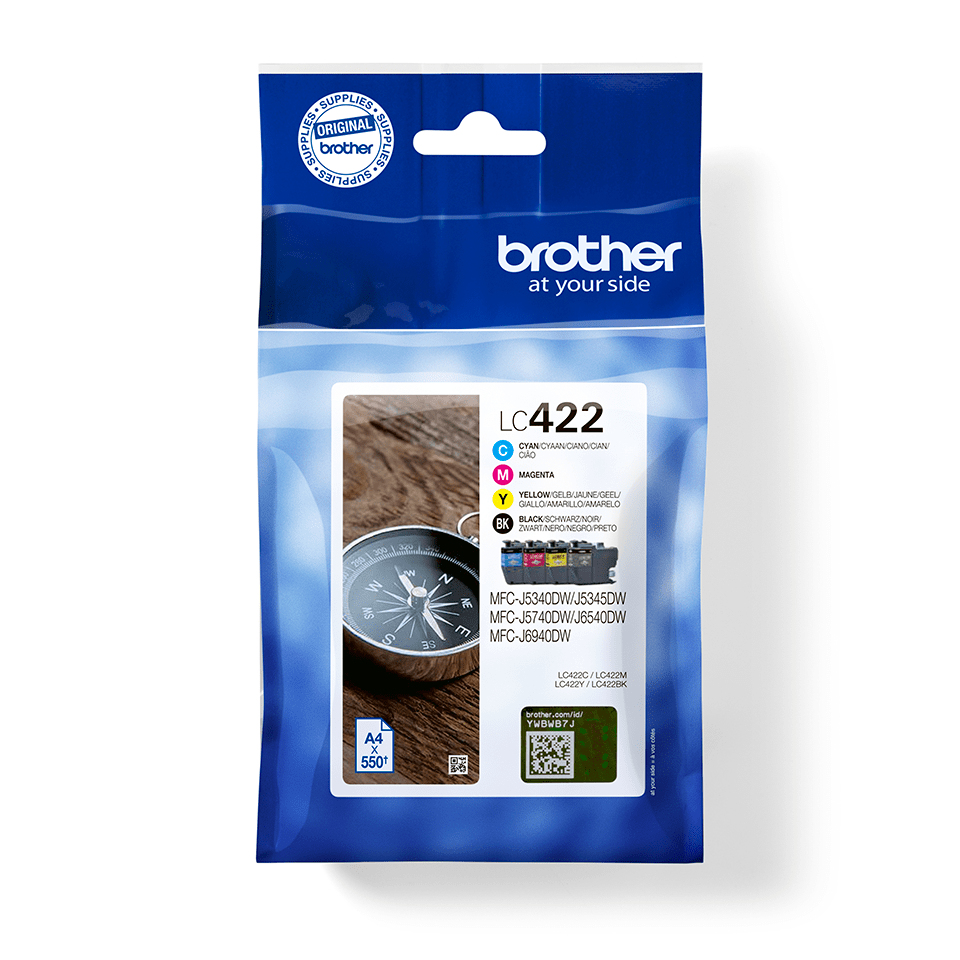 PACK CARTUCHOS TINTA BROTHER LC422VAL NEGRO CIAN MAGENTA AMARILLO 550 PAGINAS