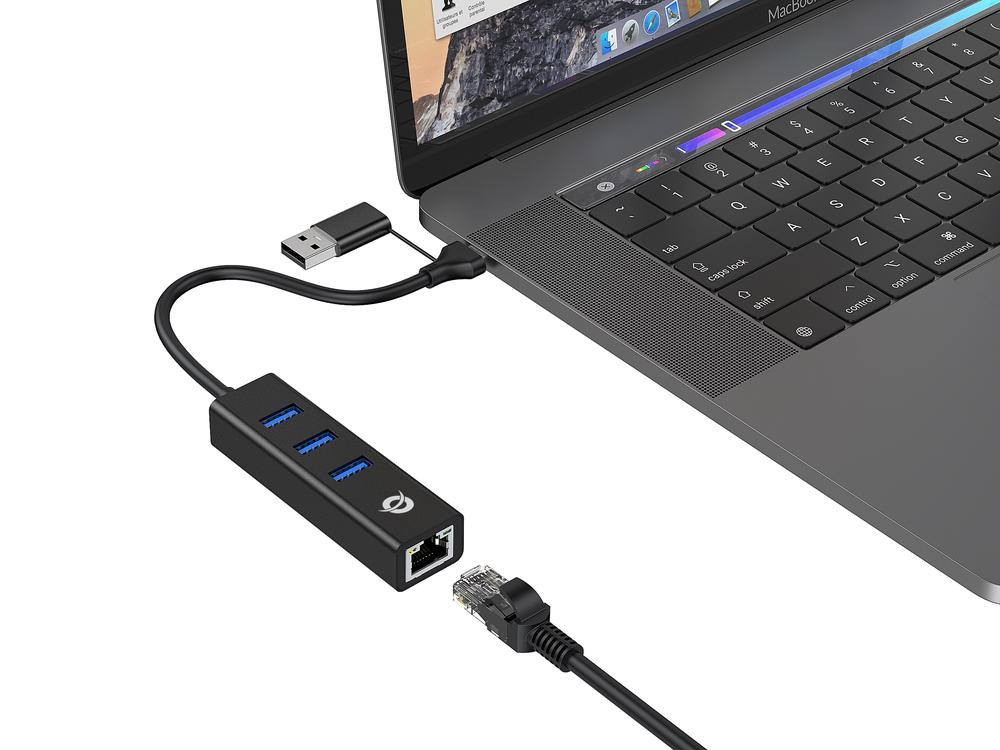 ADAPTADOR CONCEPTRONIC USB A GIGABIT ETHERNET RJ45/ CON HUB USB 3.0 / 3 PUERTOS / ADAPTADOR USB-C