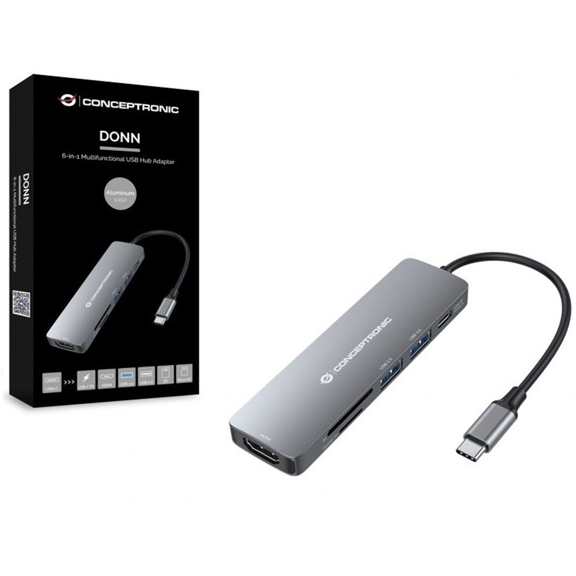 ADAPTADOR USB-C 6EN1 CONCEPTRONIC DONN11/ HDMI USB 3.0 / LECTOR SD