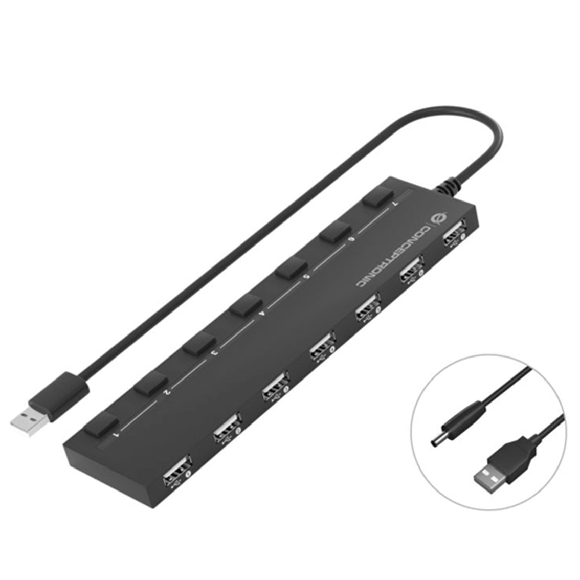 HUB USB 2.0 CONCEPTRONIC HUBBIES08 7 PUERTOS CON INTERRUPTORES