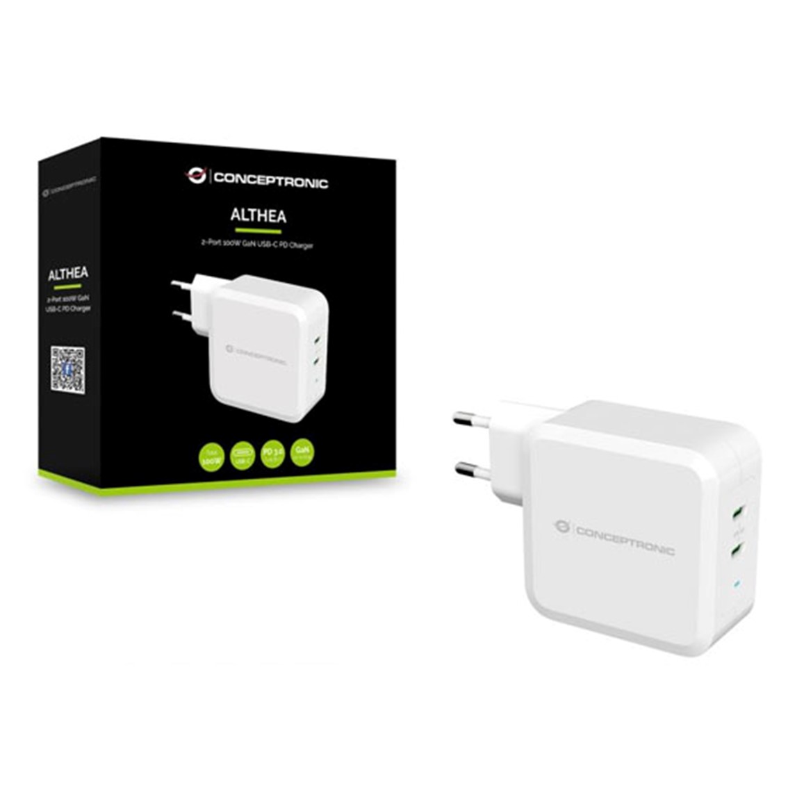 CARGADOR CONCEPTRONIC PD 2 PUERTOS USB-C ALTHEA / 100W / BLANCO