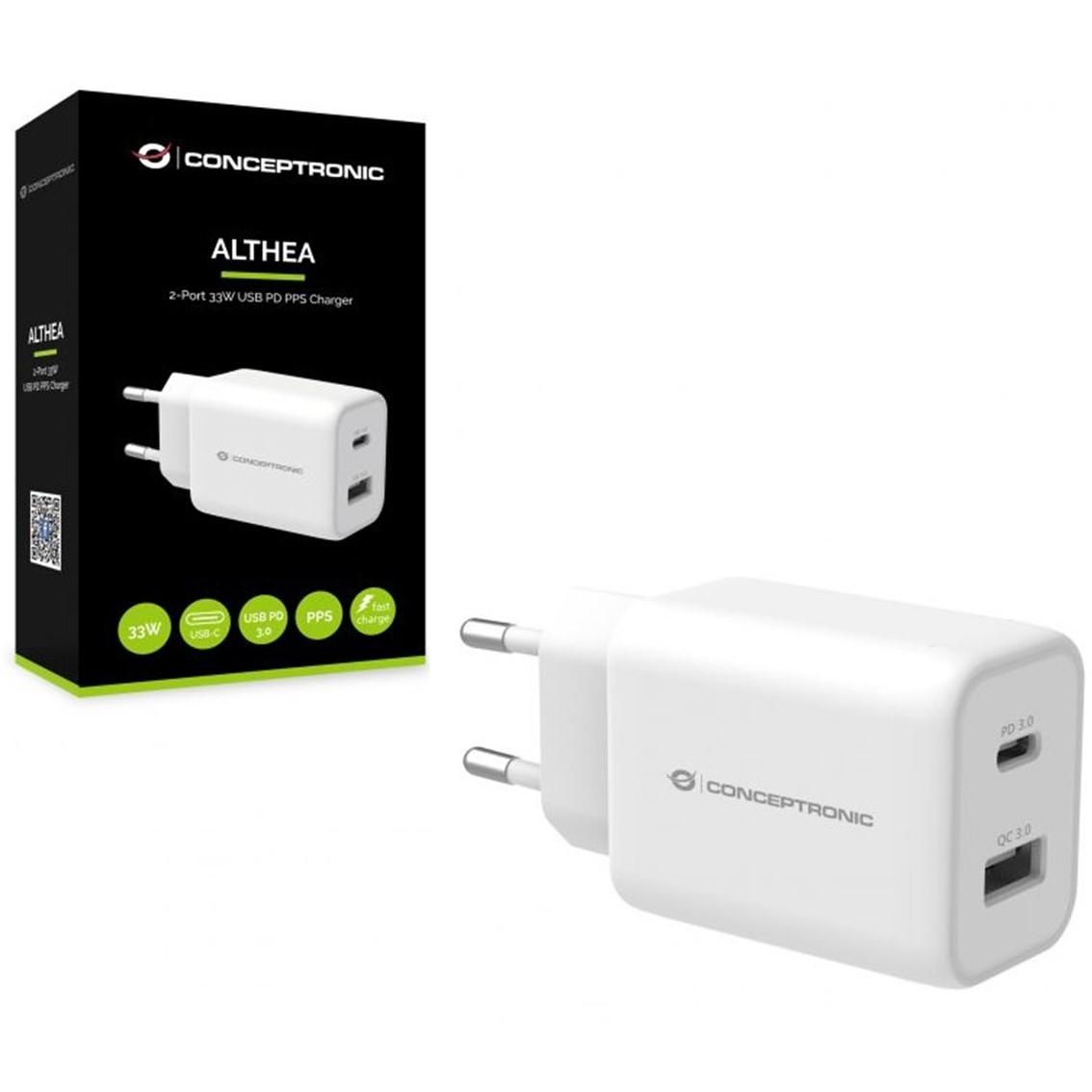 CARGADOR CONCEPTRONIC CARGA RAPIDA PD 1 PUERTO USB-A ALTHEA / 33W / BLANCO