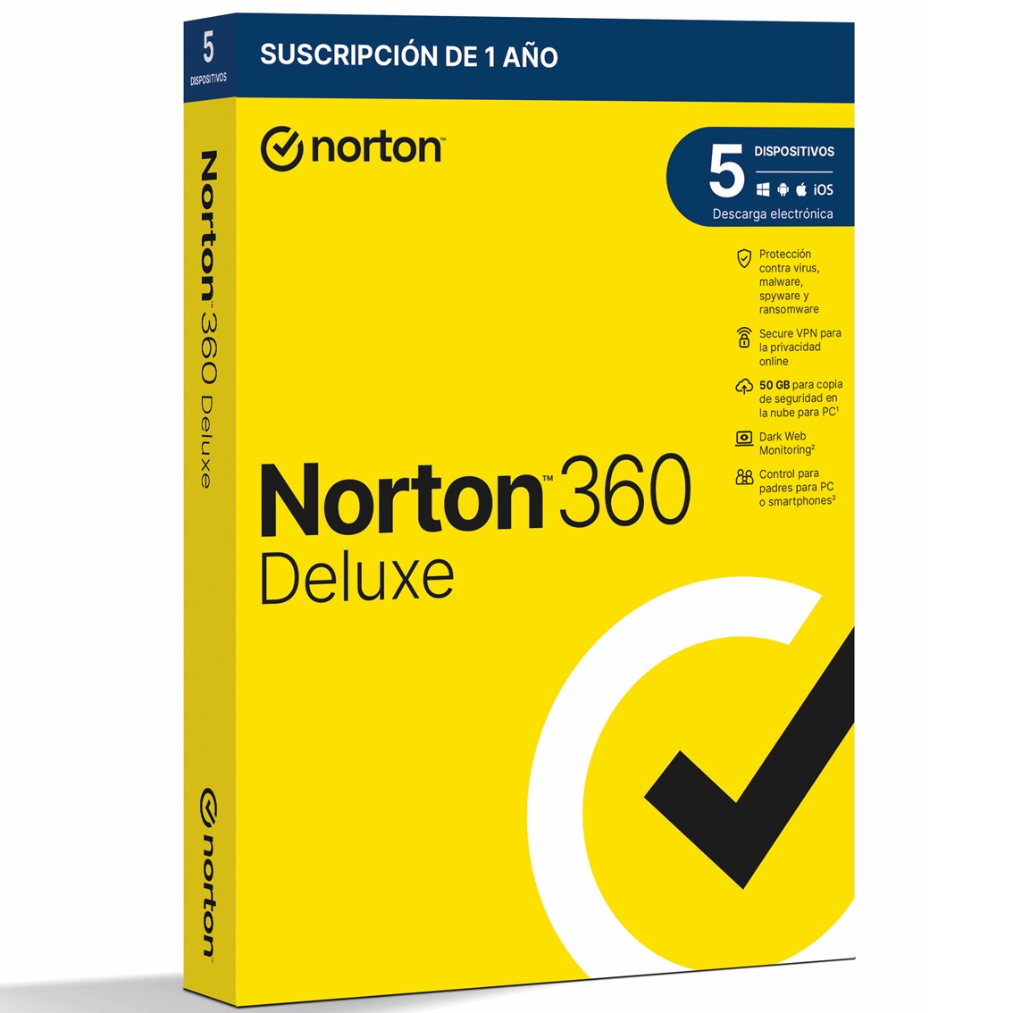 ANTIVIRUS NORTON 360 DELUXE 50GB ESPAÑOL 1 USUARIO 5 DISPOSITIVOS 1 AÑO CAJA GENERIC RSP MM GUM