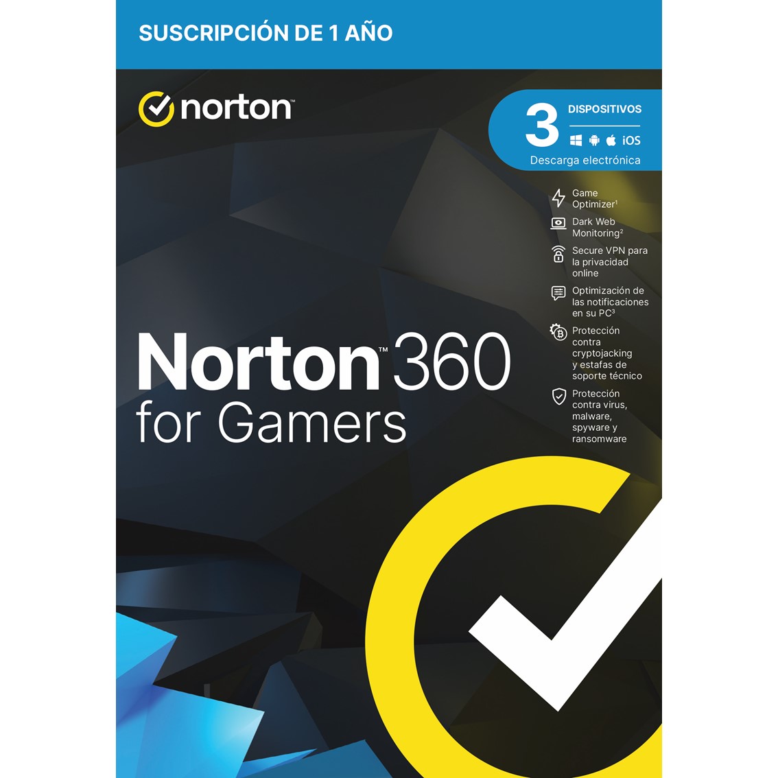ANTIVIRUS NORTON 360 FOR GAMERS 50GB ESPAÑOL 1 USUARIO 3 DISPOSITIVOS 1 AÑO CAJA GENERIC RSP MM GUM