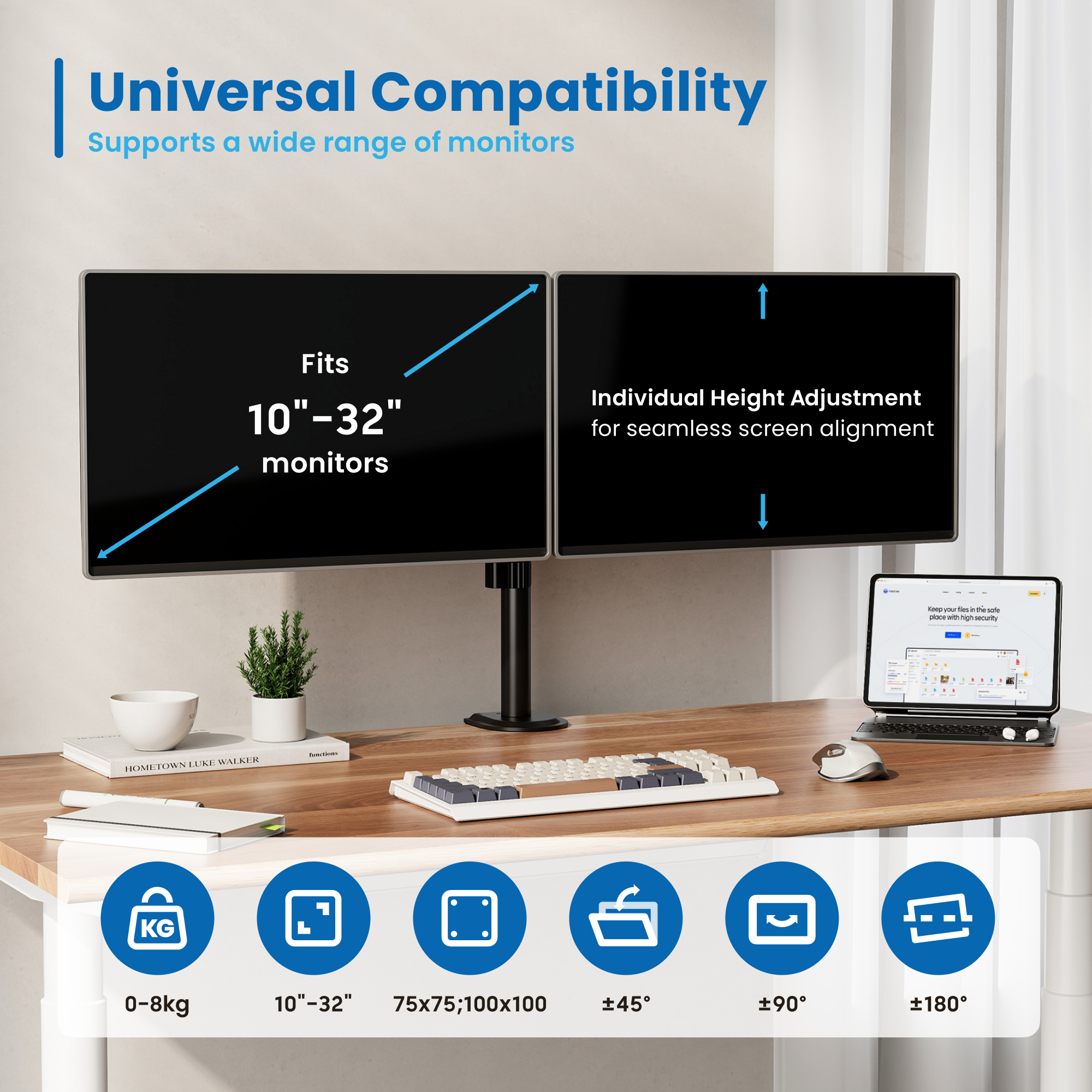 SOPORTE DE MESA EWENT EW1512 PARA 2 MONITORES 13"-32" CARGA MAXIMA 16KG