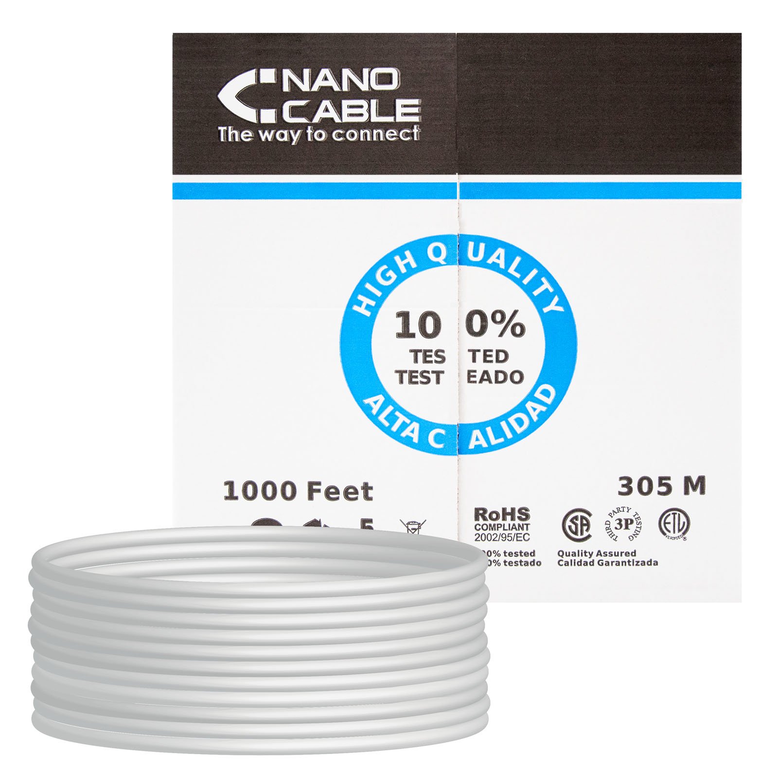 BOBINA CABLE RED UTP CAT5E RJ45 NANOCABLE 305M RIGIDO/ AWG24/ GRIS