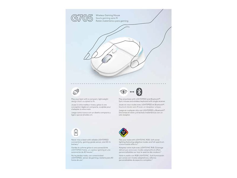 MOUSE RATON LOGITECH G G705 WIRELESS INALAMBRICO 8200PPP BLANCO