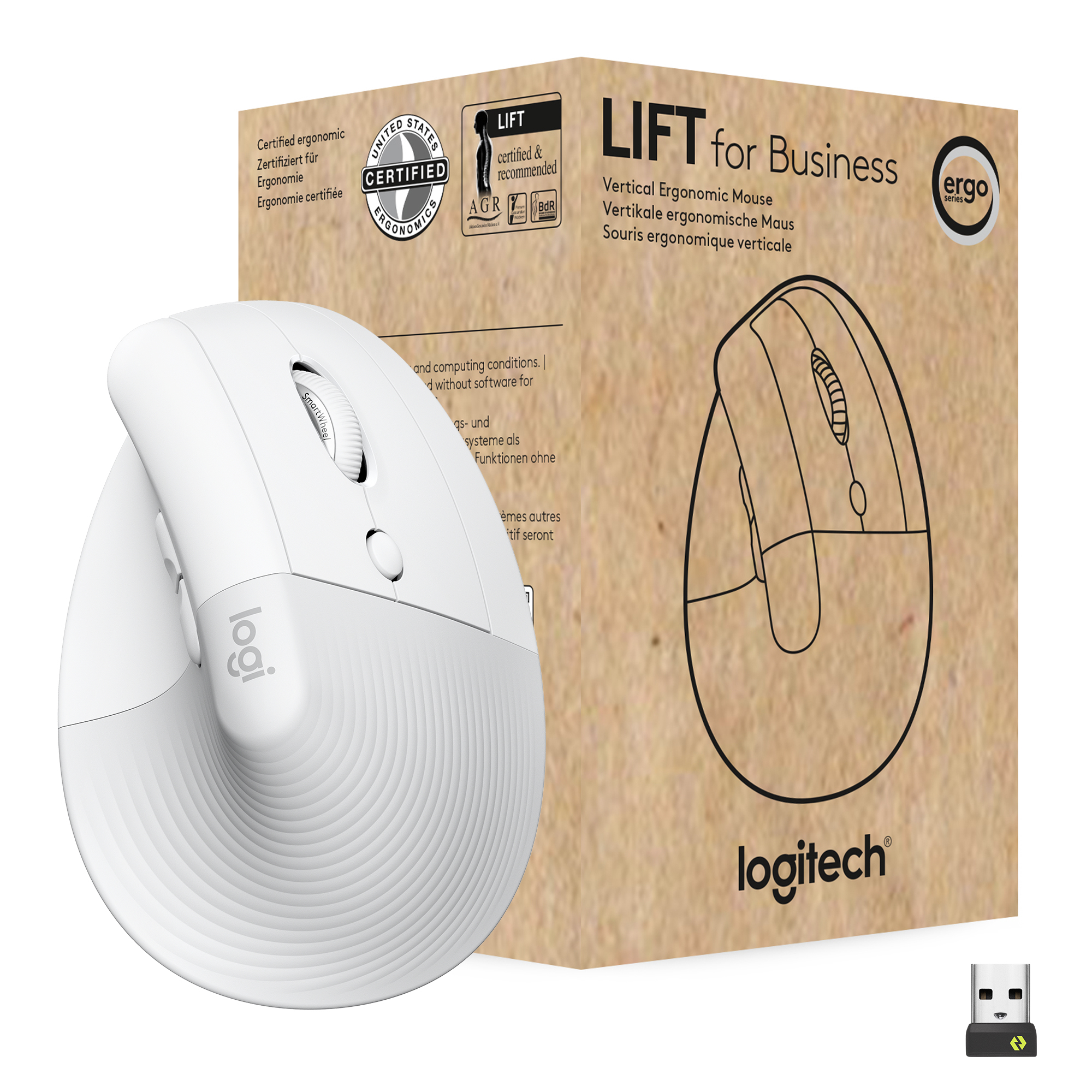 MOUSE RATON VERTICAL LOGITECH LIFT FOR BUSINESS 6 BOTONES 4000 DPI WIRELESS INALAMBRICO BLANCO HUESO