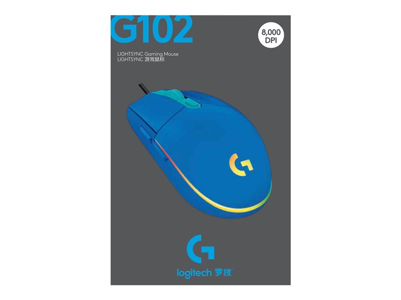 MOUSE RATON LOGITECH G102 LIGHTSYNC AZUL GAMING 8.000 DPI 6 BOTONES