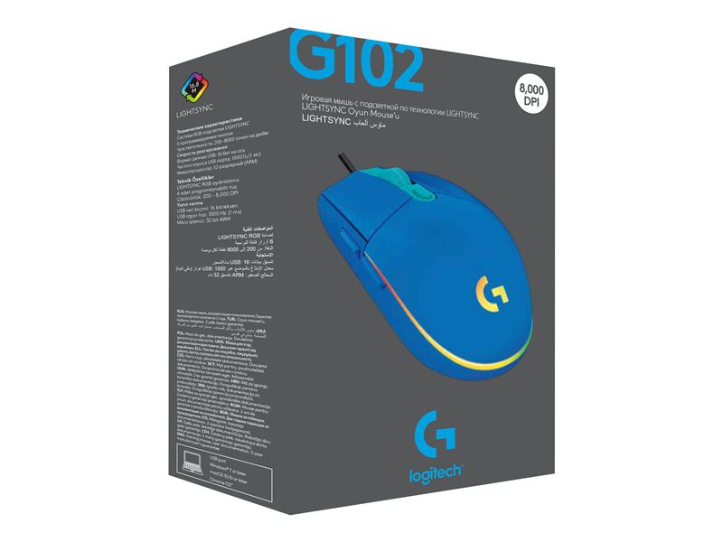 MOUSE RATON LOGITECH G102 LIGHTSYNC AZUL GAMING 8.000 DPI 6 BOTONES
