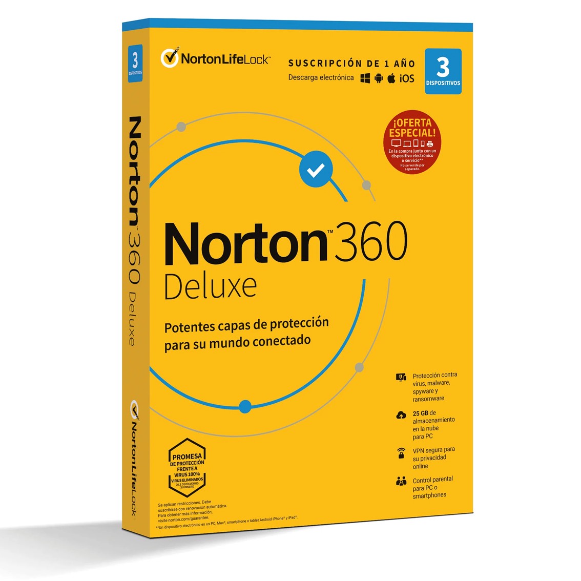 ANTIVIRUS NORTON DELUXE 25GB ESPAÑOL 1 USUARIO 3 DISPOSITIVOS 1 AÑO EN CAJA RSP MM GUM