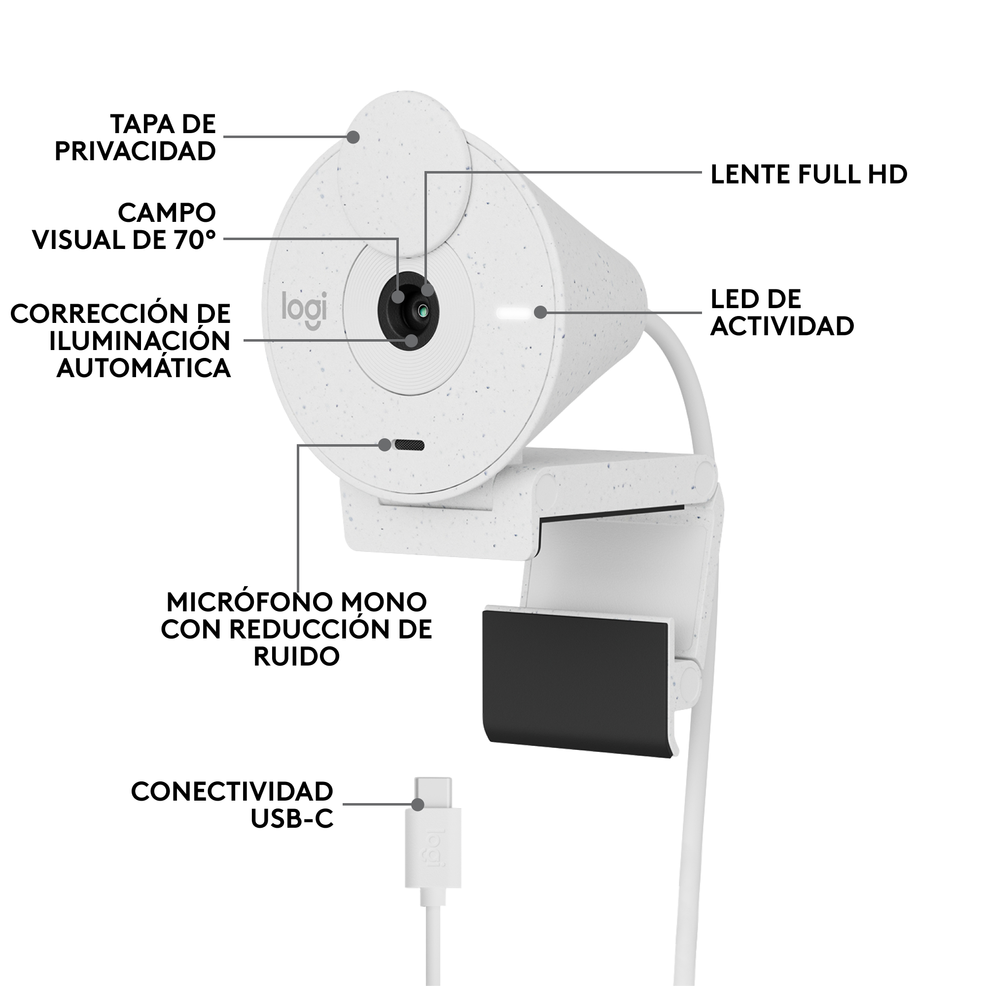 WEBCAM LOGITECH BRIO 300 BLANCO CRUDO FULL HD/ USB TIPO C
