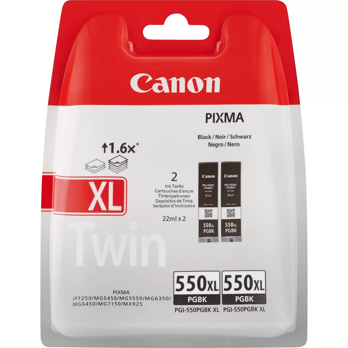 PACK CARTUCHO TINTA CANON PGI-550XL NEGRO 2 UDS