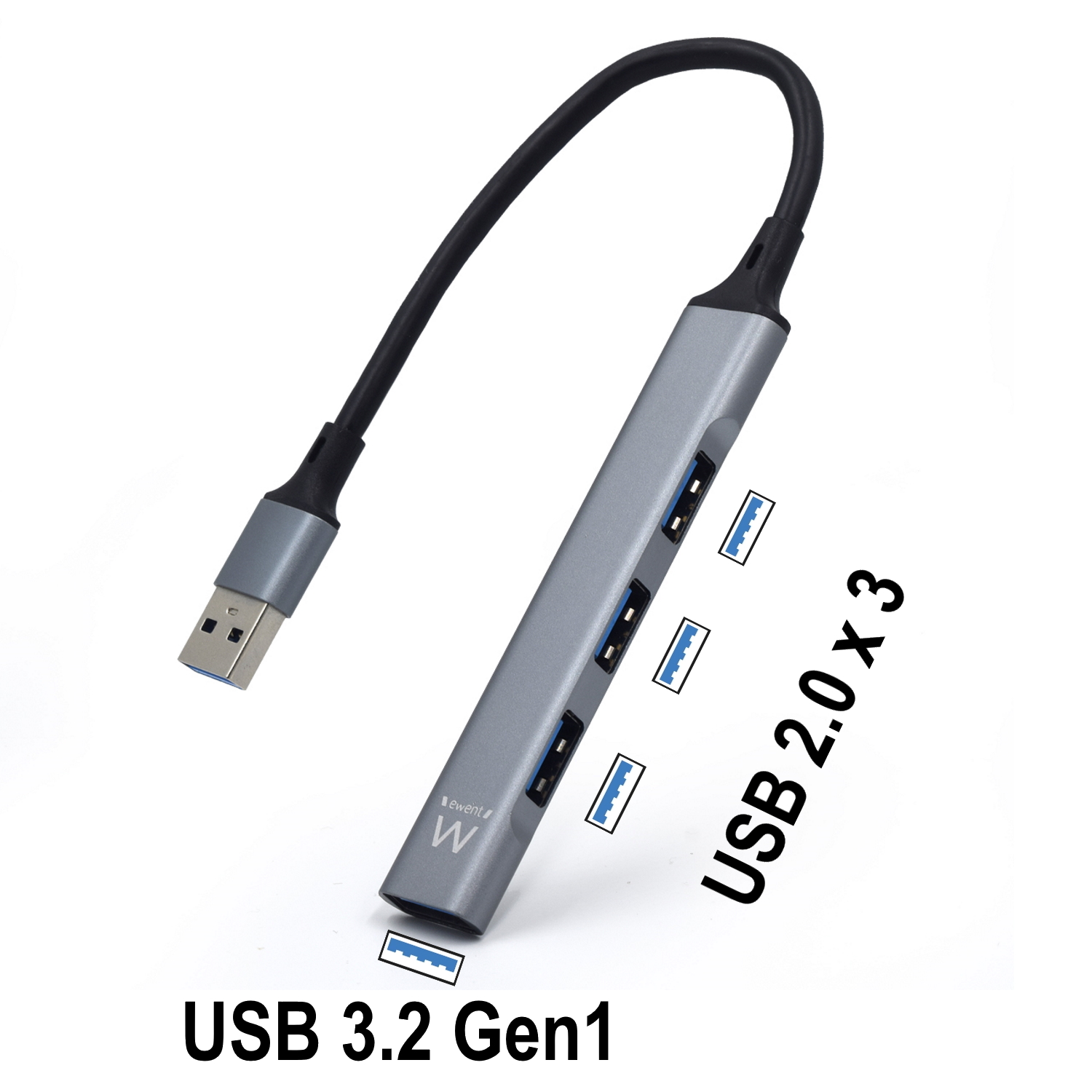 HUB SLIM EWENT 4 PUERTOS USB + ENTRADA Y SALIDA / USB TIPO A