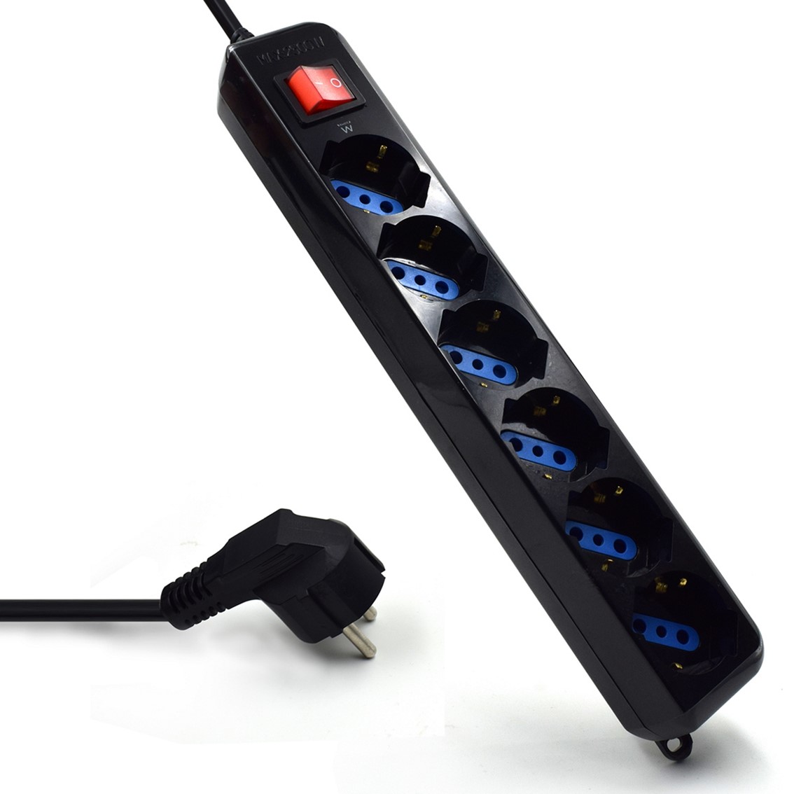 REGLETA EWENT 6 TOMAS SHUCKO INTERRUPTOR Y ENCHUFE NEGRO