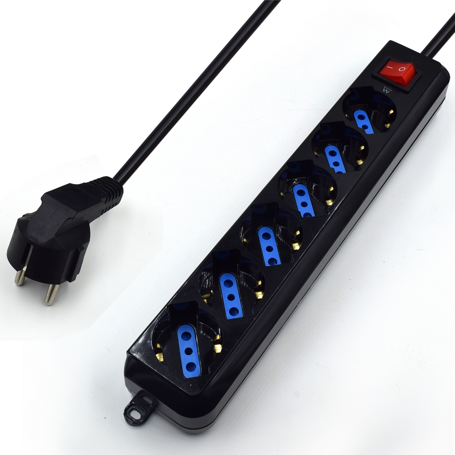 REGLETA EWENT 6 TOMAS SHUCKO INTERRUPTOR Y ENCHUFE NEGRO