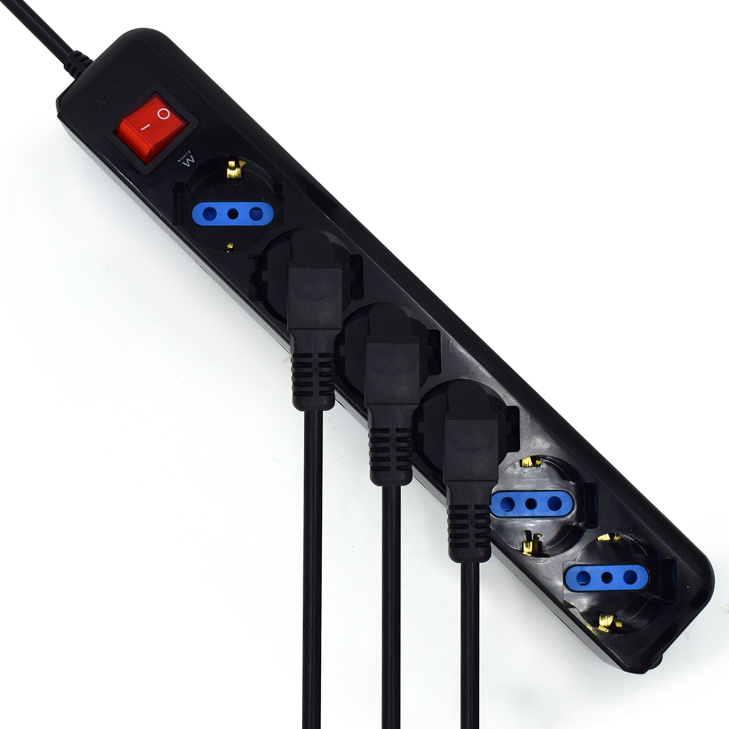 REGLETA EWENT 6 TOMAS SHUCKO INTERRUPTOR Y ENCHUFE NEGRO