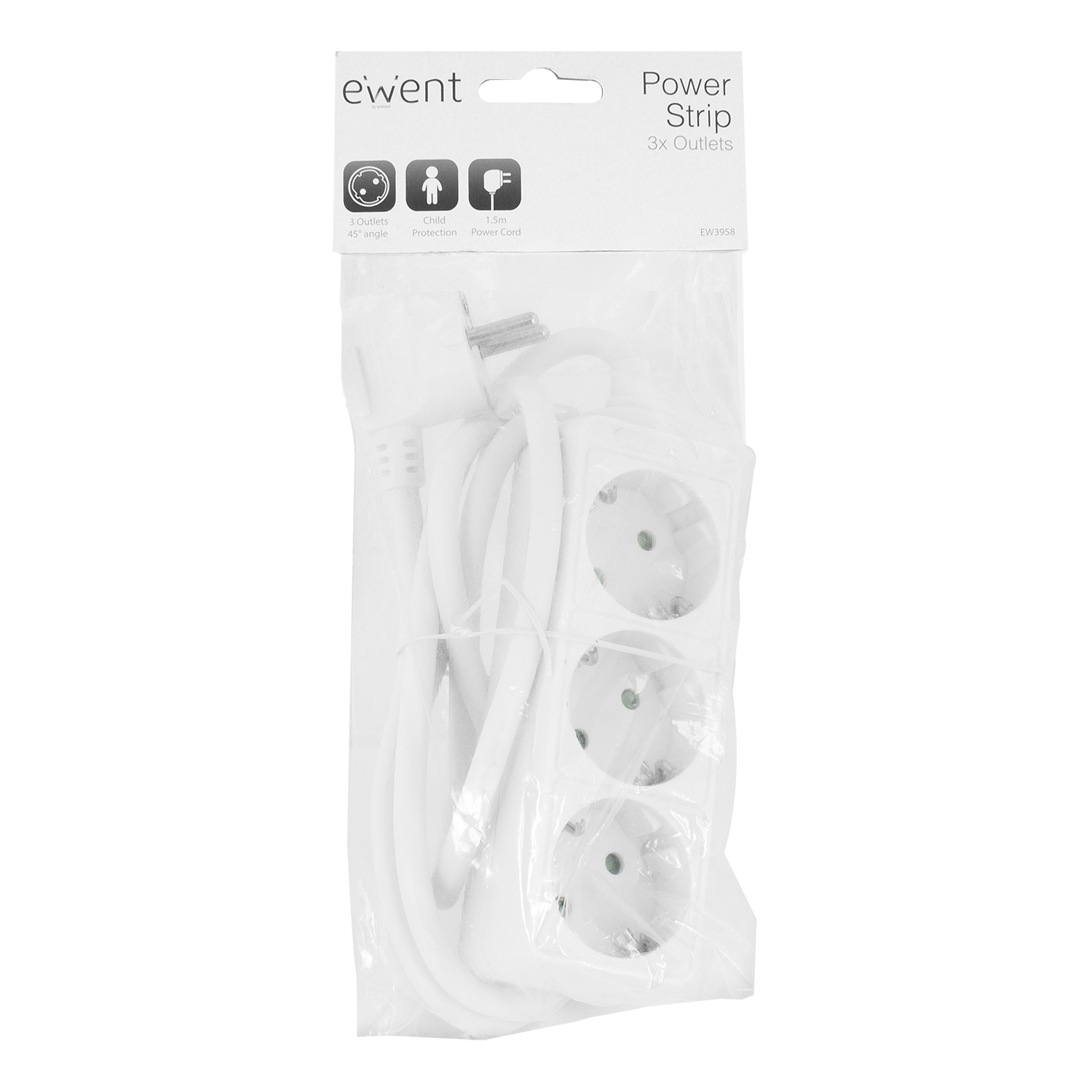 REGLETA EWENT 3 TOMAS SHUCKO Y 1.5 METROS DE CABLE BLANCO