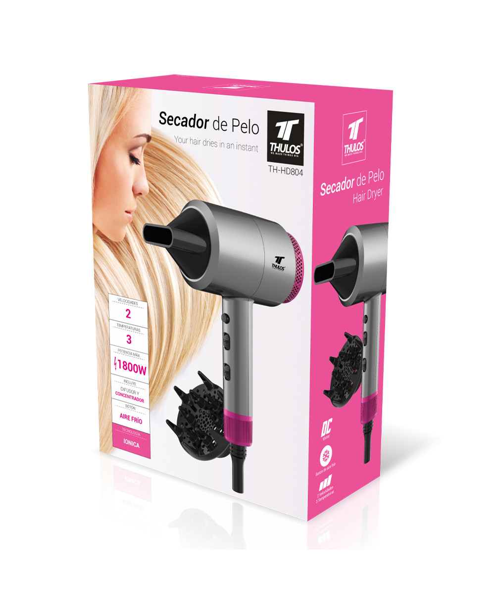 SECADOR DE PELO THULOS TH-HD804 1600W-1800W IONICO