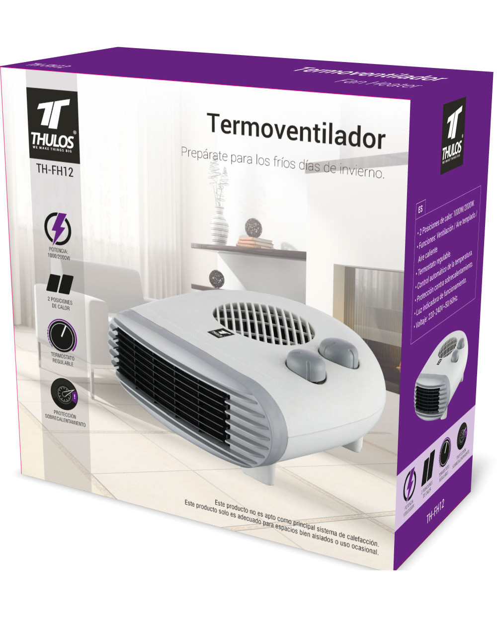 TERMOVENTILADOR ELECTRICO THULOS TH-FH12 1000W/2000W