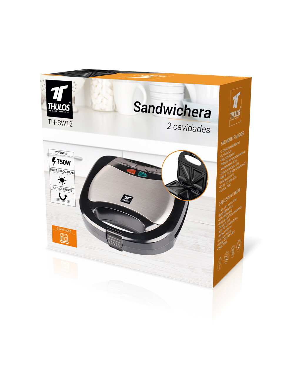 SANDWICHERA THULOS TH-SW12 750W 2 CAVIDADES