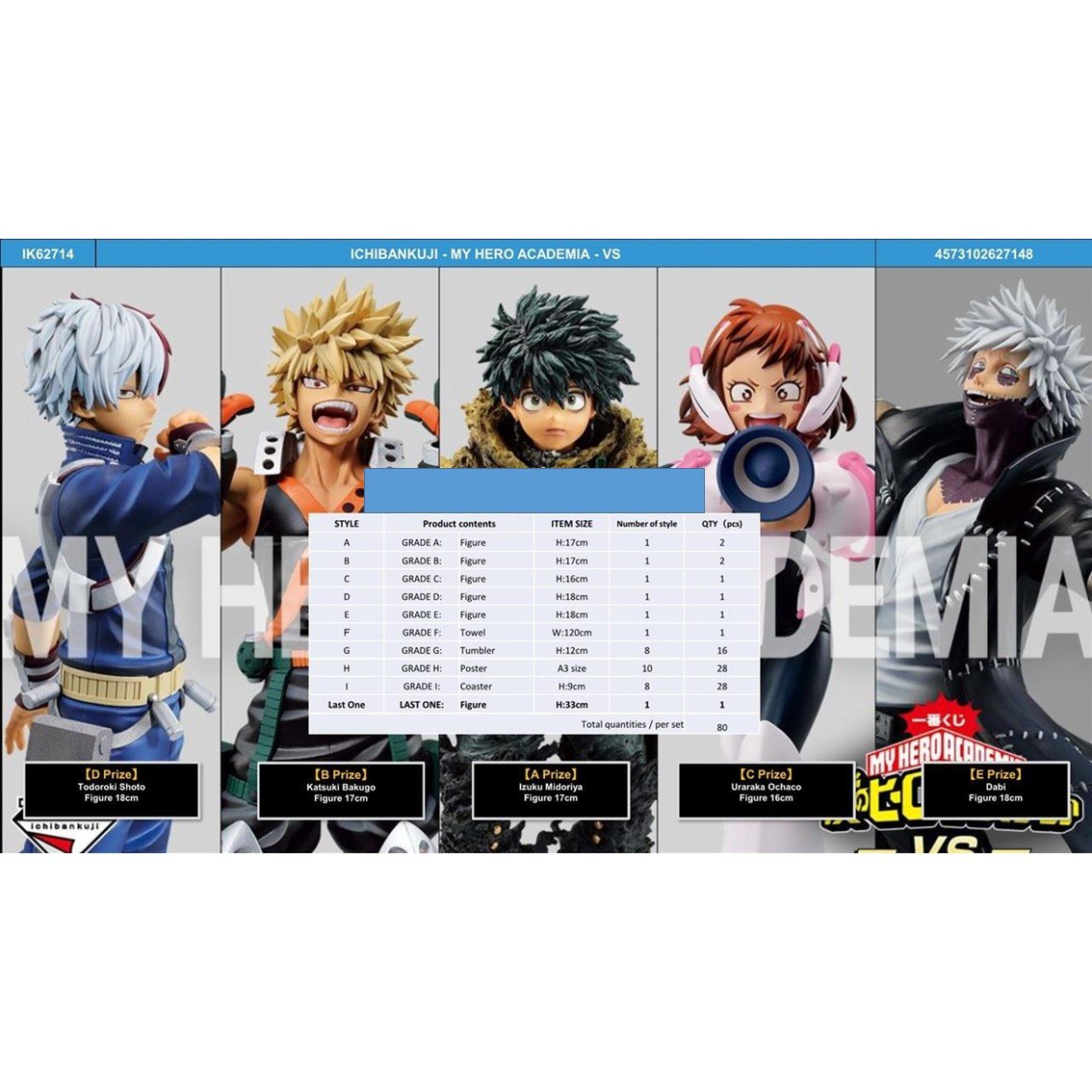ICHIBAN KUJI MY HERO ACADEMIA - VS - LOTE 80 ARTICULOS