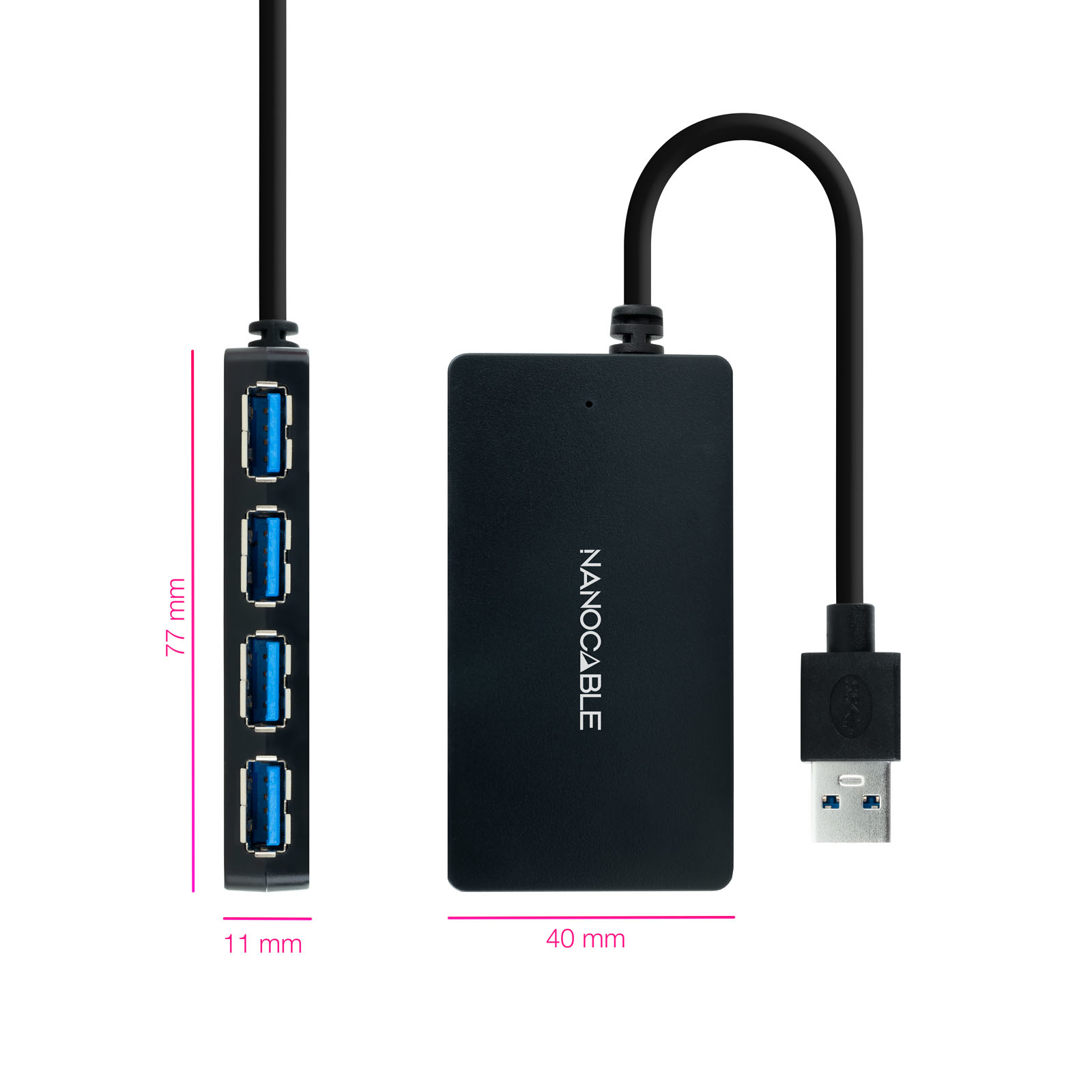 HUB USB 3.0 NANOCABLE CON 4 PUERTOS DE USB 3.0 USB-A/M-USB 3.0/H NEGRO 15 CM