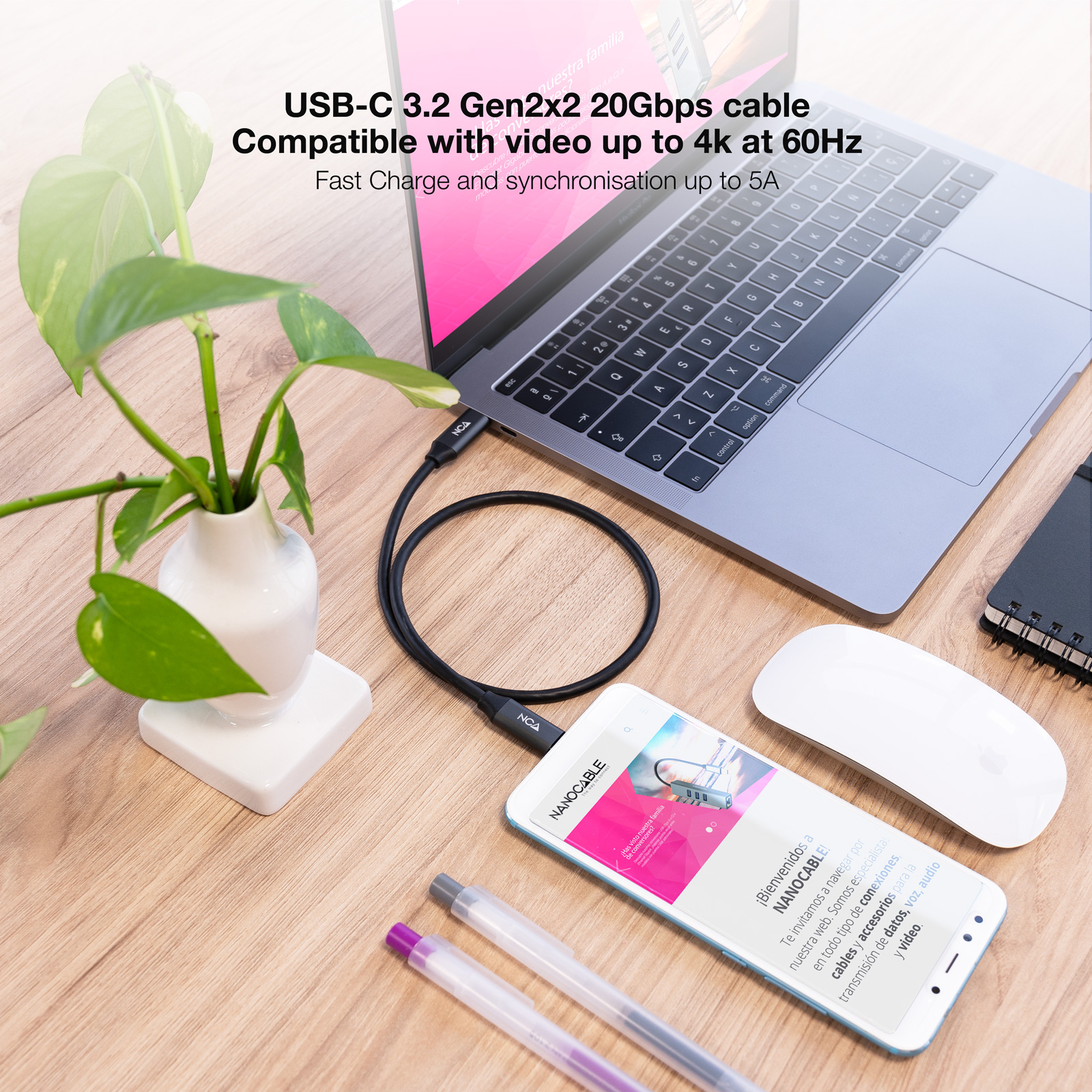 CABLE USB TIPO C NANOCABLE 3M USB 3.2 GEN2x2 100W 4K/60Hz USB-C M/M